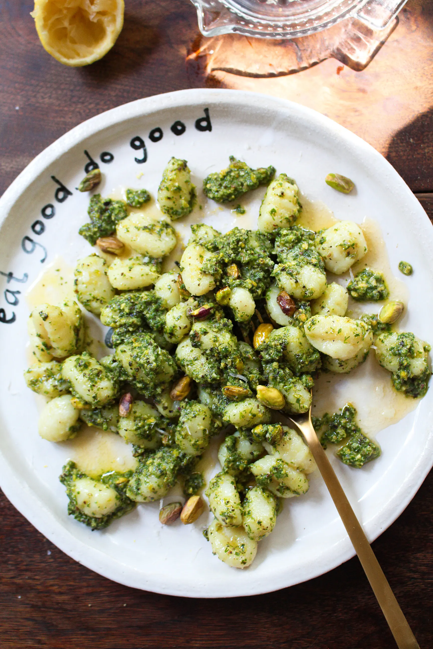 Gnocchi with Salad Leaves & Pistachio Sauce