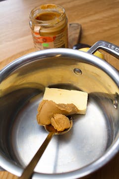 butter and miso in saucepan