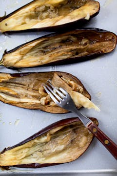 aubergines with the flesh scooped out 