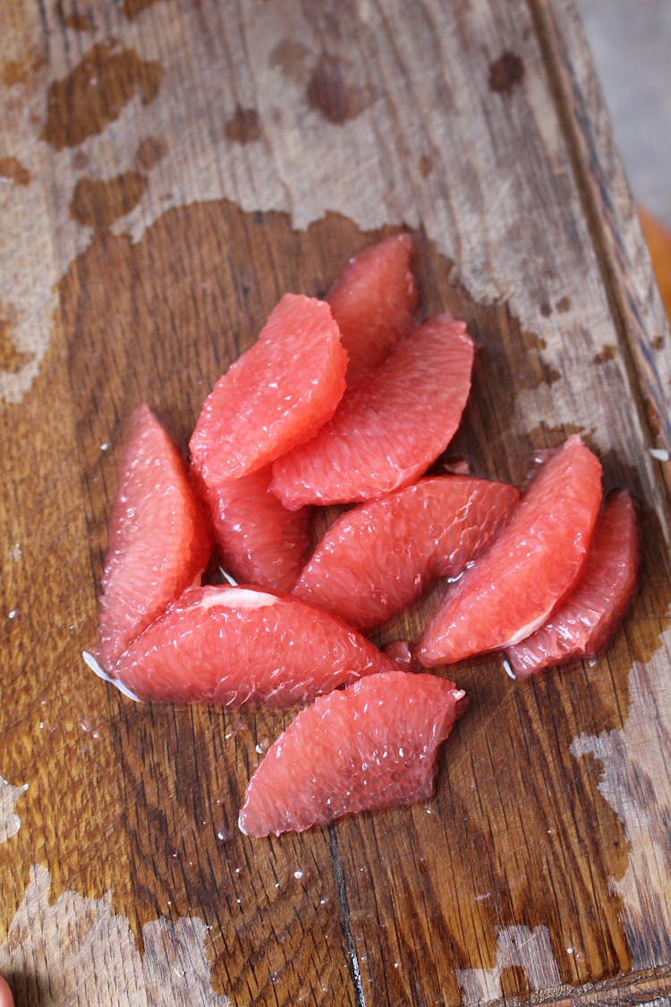 peeled pink grapefruit slices