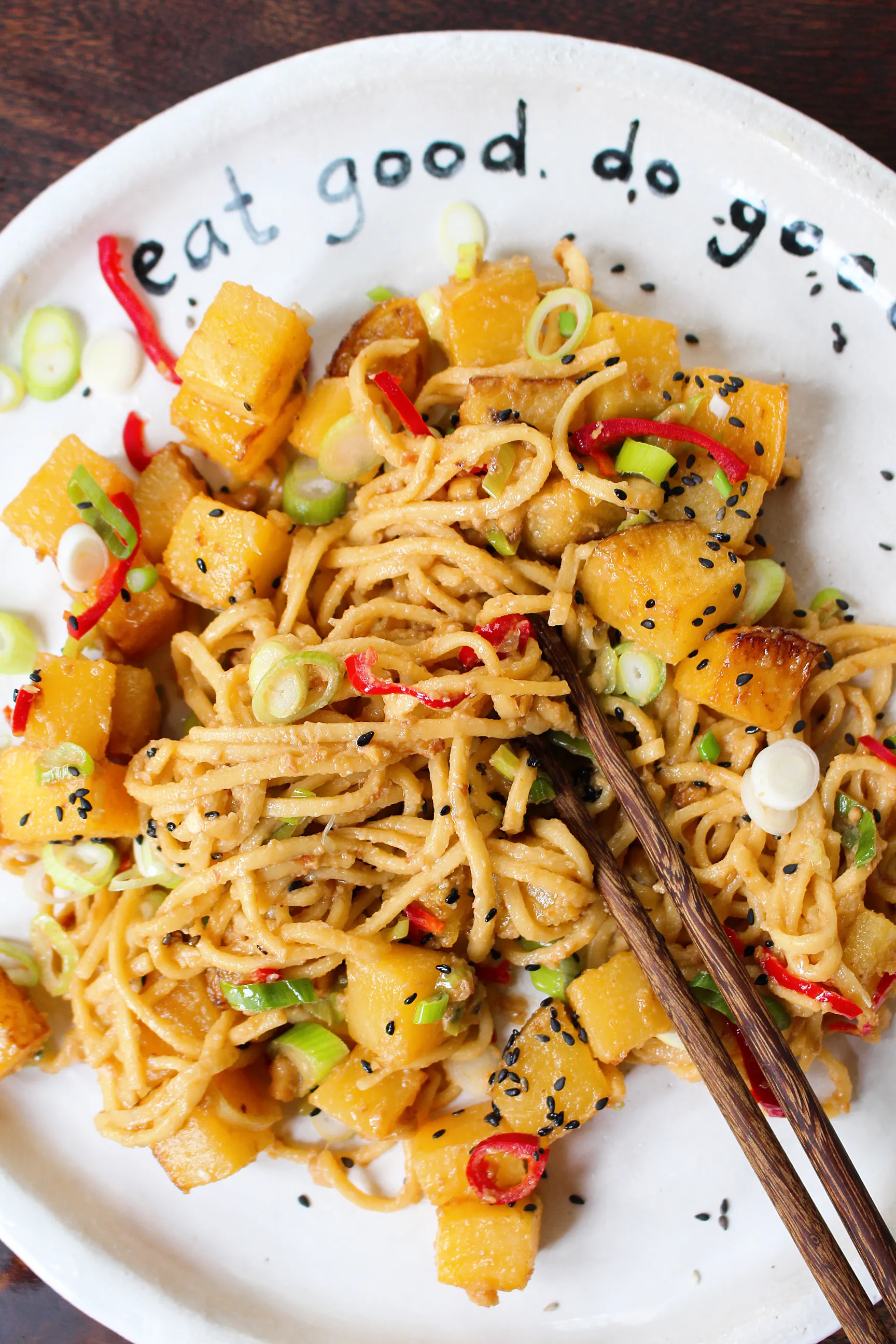 Peanut Glazed Swede & Chilli Noodles