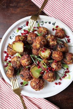 panko crusted Brussels sprouts with sweet and spicy cranberry sauce
