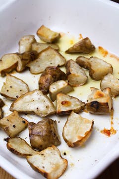 Jerusalem artichokes in baking dish