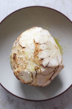 cleaned celeriac seasoned with salt and oil