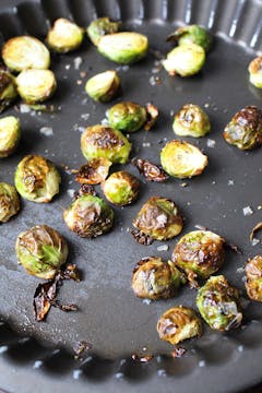 roasted sprouts in baking tray 