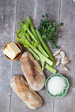 image of ciabatta, celery, garlic, butter, parmesan, and parsley 