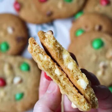 chocolate chip cookie broken in half