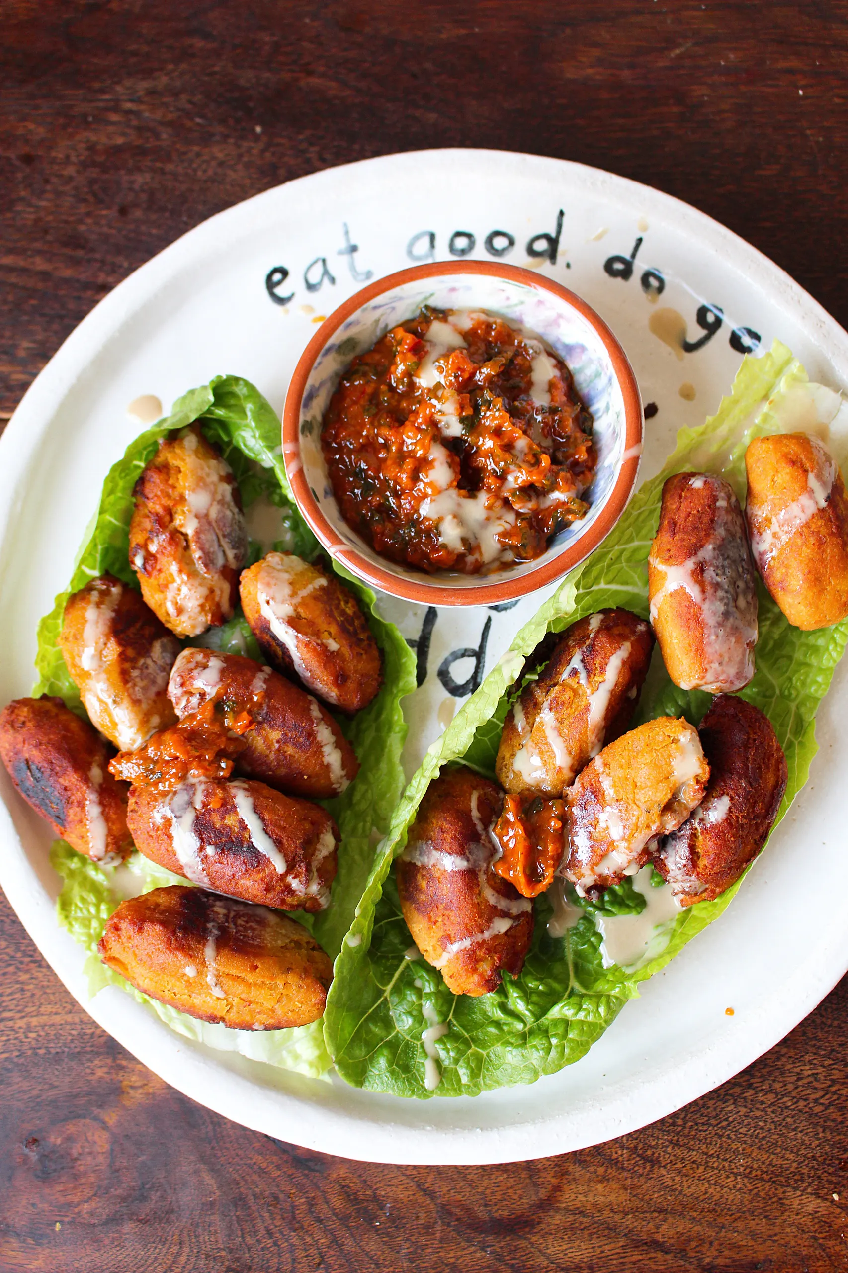 Sweet Potato Falafels with Mint and Harissa Dip