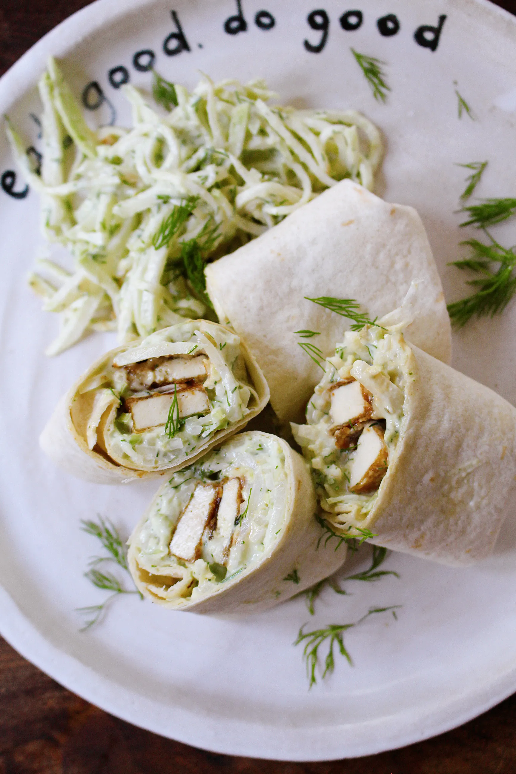 Kohlrabi Slaw, Dill And Tofu Wraps