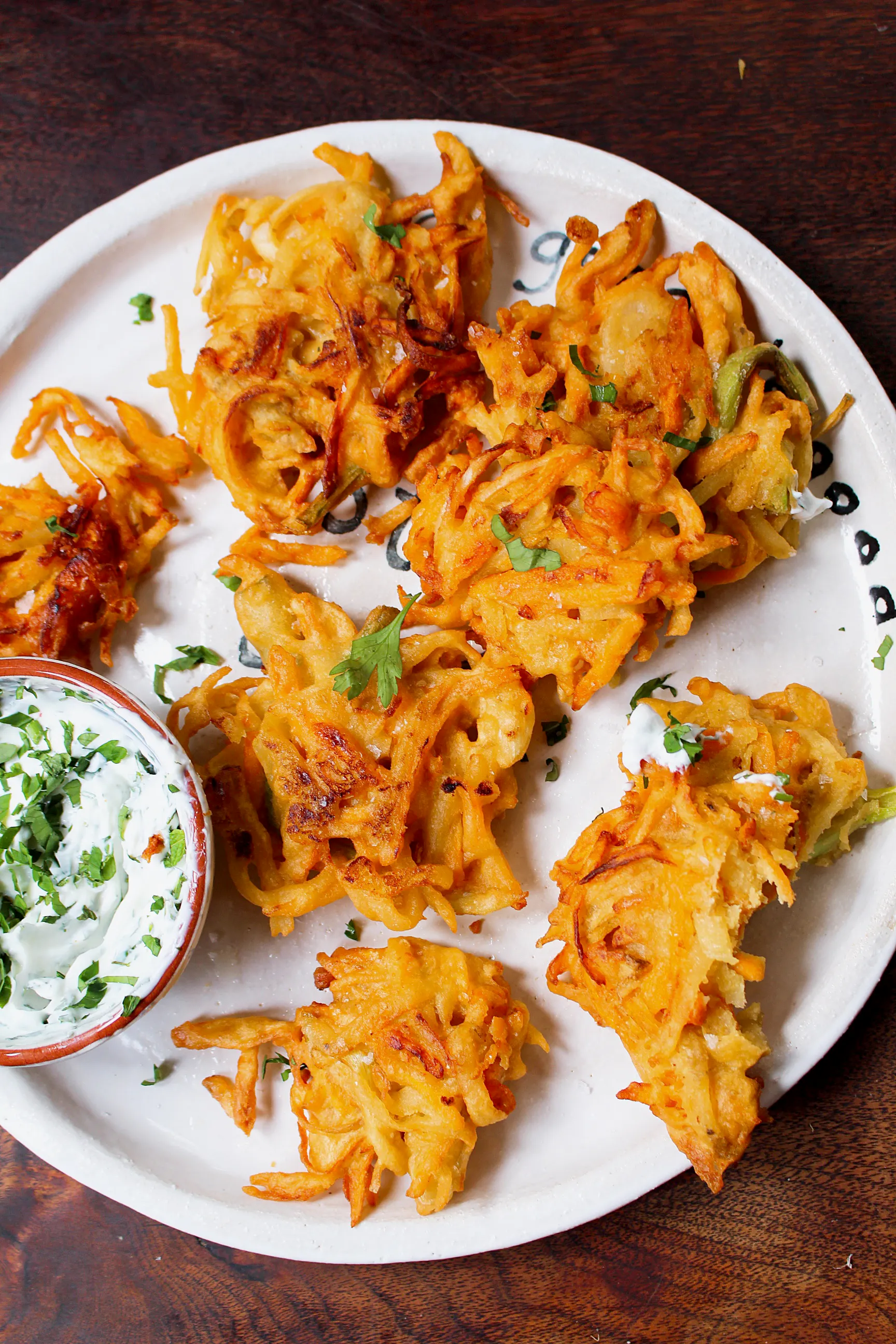 Leftover Vegetable Bhajis with Yoghurt Balti Curry Dip