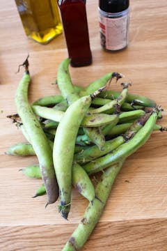 Broad beans on a table