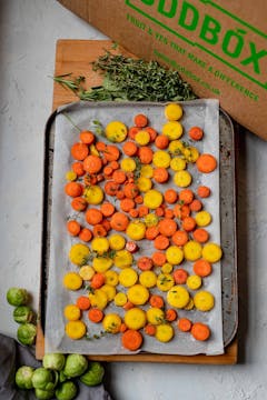 image of chopped carrots on baking tray
