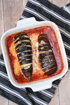 baked hasselback aubergine parmigiana