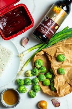 Image of soy sauce and brussels sprouts