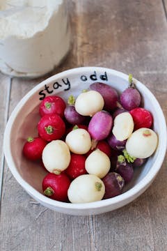 A bowl of radishes.