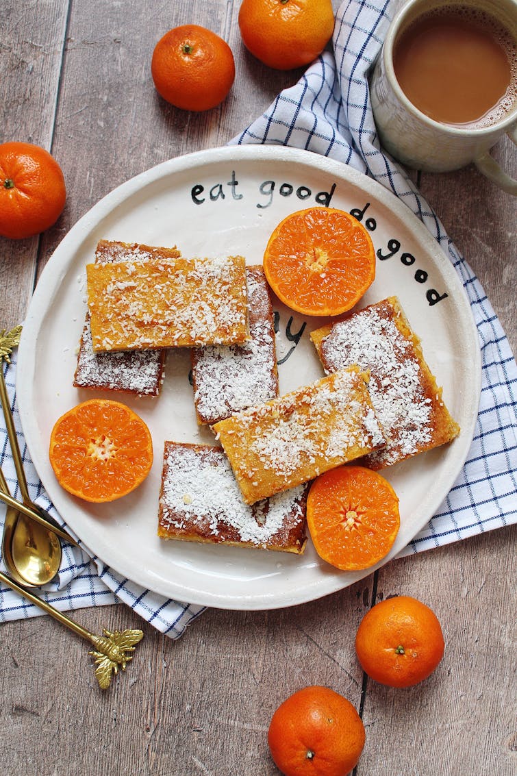Clementine bars on an Oddbox plate surrounded by oranges