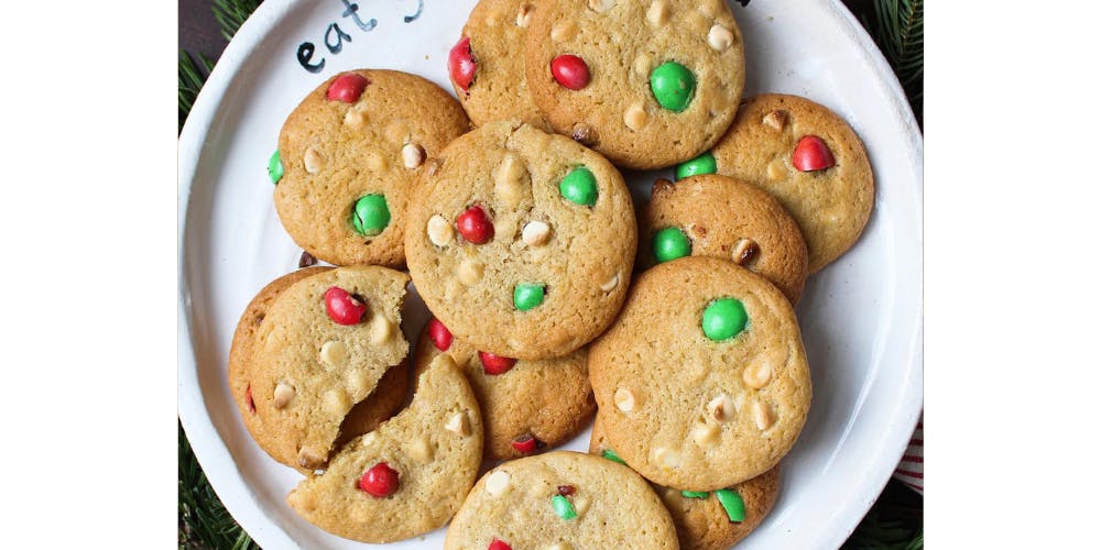 White chocolate chip cookies on a white plate