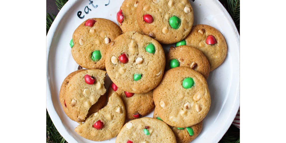 White chocolate chip cookies on a white plate 