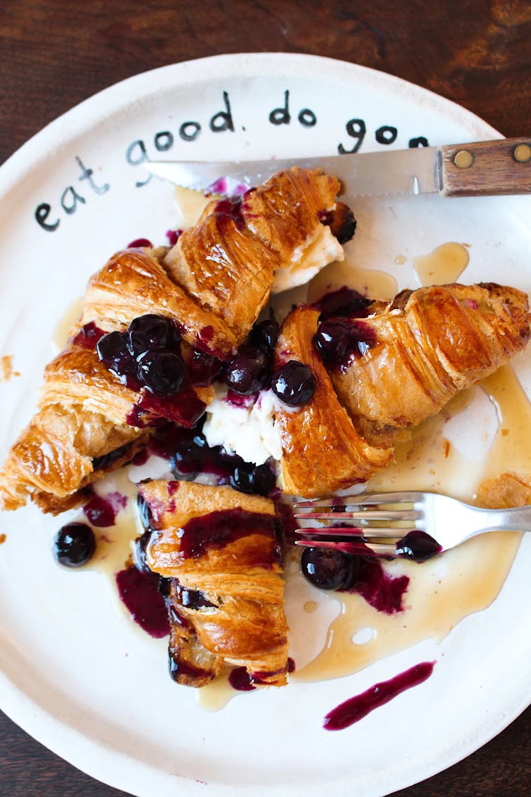 blueberry croissants on a white plate