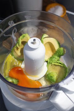 blender with eggs and Avocado