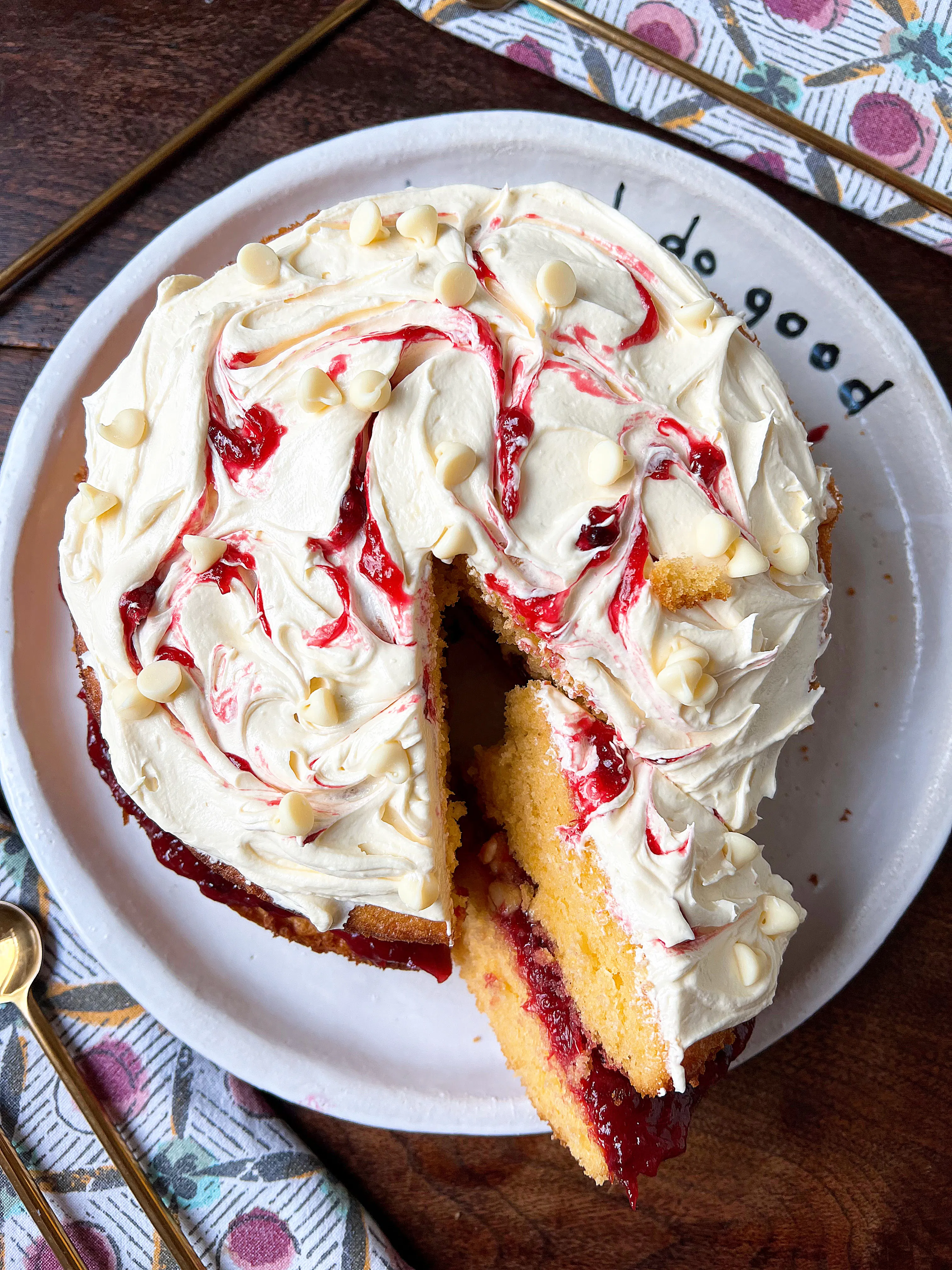 Rhubarb & White Chocolate Victoria Sponge Cake  