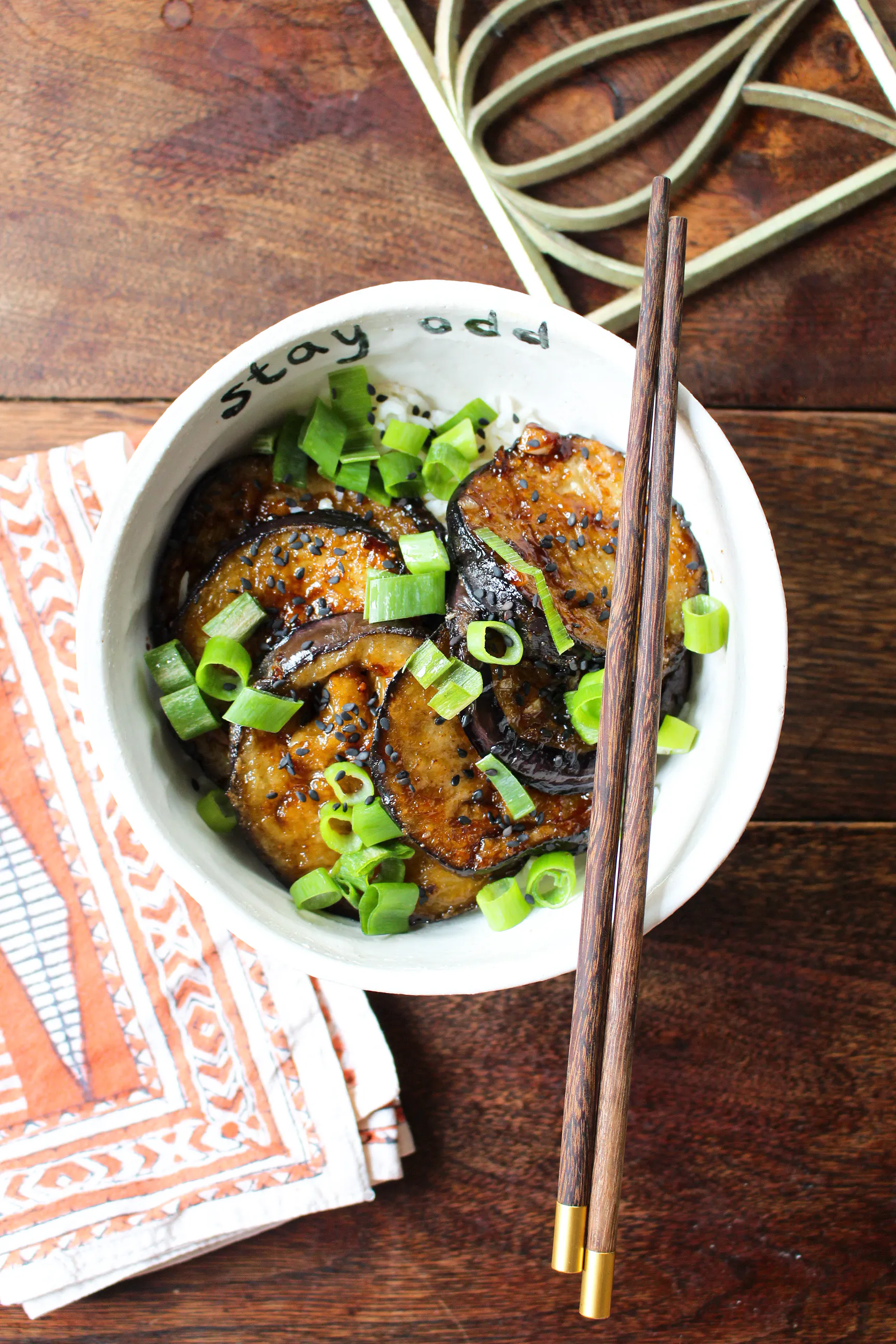 Sticky Ginger and Aubergine Steamed Rice Bowl