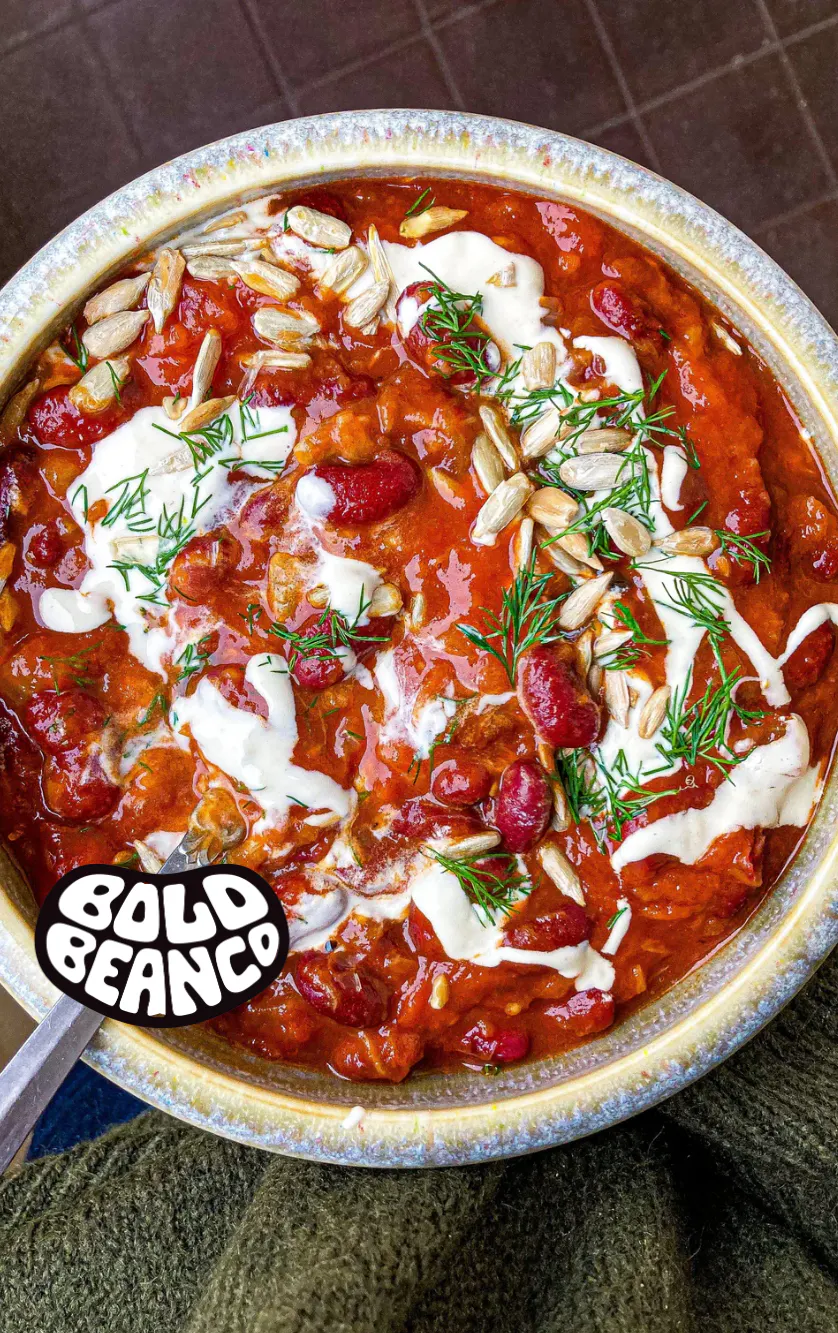 Bold Bean Red Bean + Aubergine Ragu with Tahini