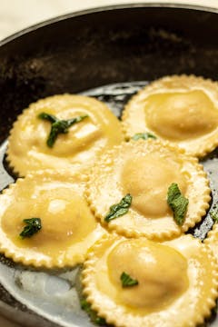 image of ravioli in frying pan