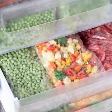 vegetables in bags in the freezer