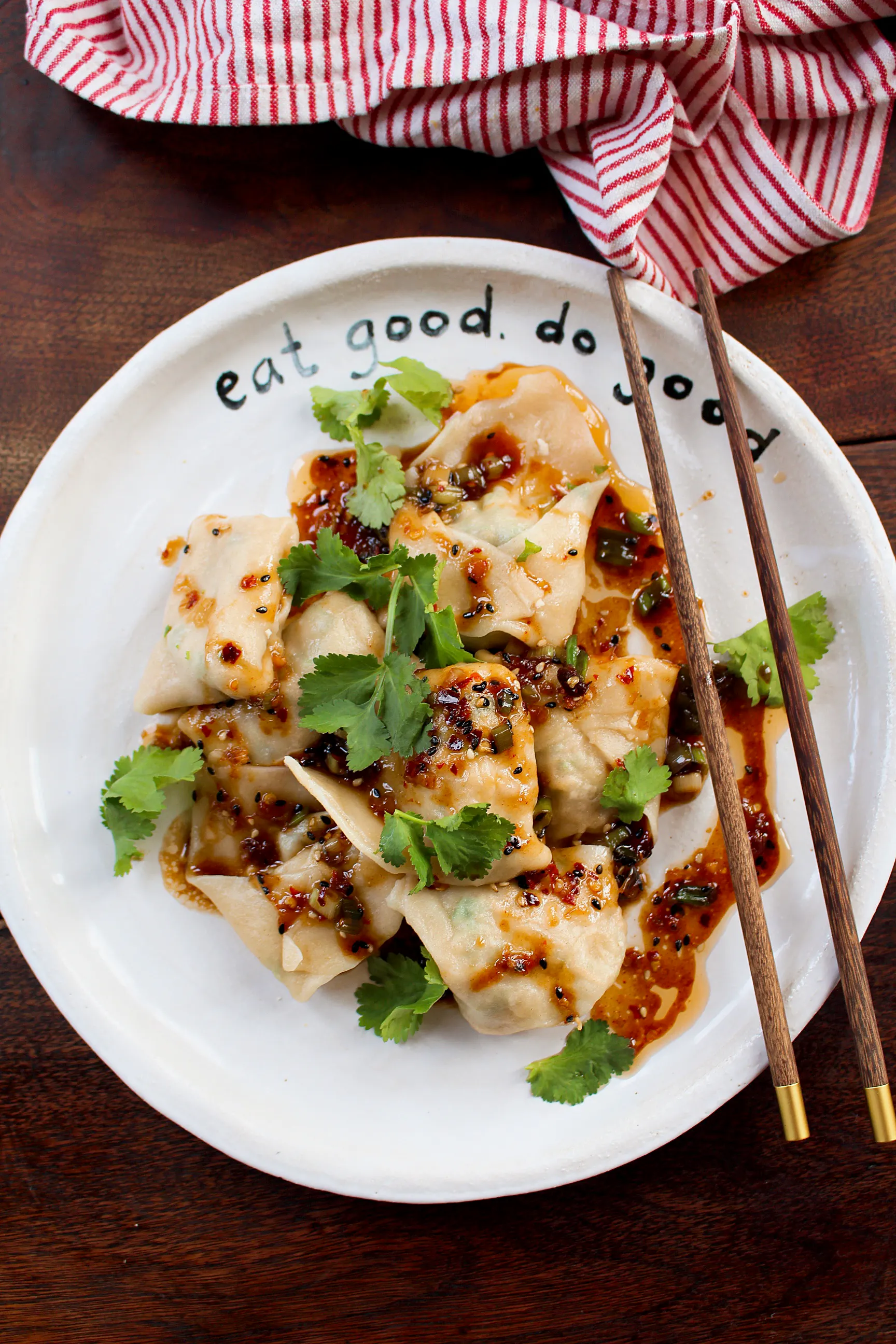 Quick Cabbage & Kale Wontons in Chilli Oil