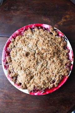 cooked crumble in pie dish