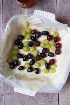 grapes added to filo pastry sheets 