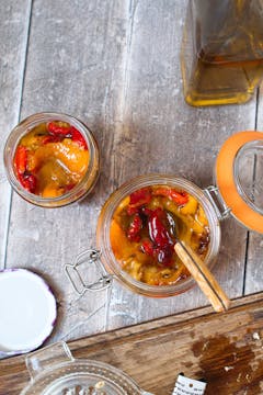 Roasted peppers marinated in a jar. 