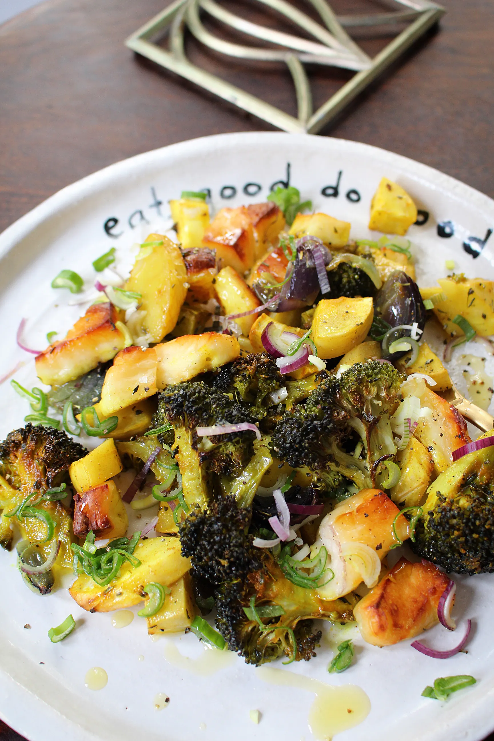 Turmeric Parsnip and Halloumi Tray Bake