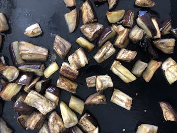3cm sized pieces of aubergines roasted 
