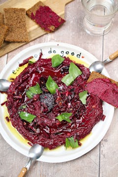Beetroot and goat cheese dip served with rye bread