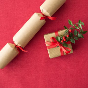homemade christmas cracker with red ribbon