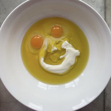 eggs and yoghurt in a bowl