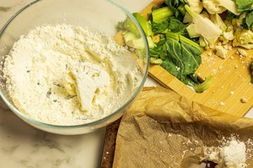 1 cauliflower floret in flour mixture