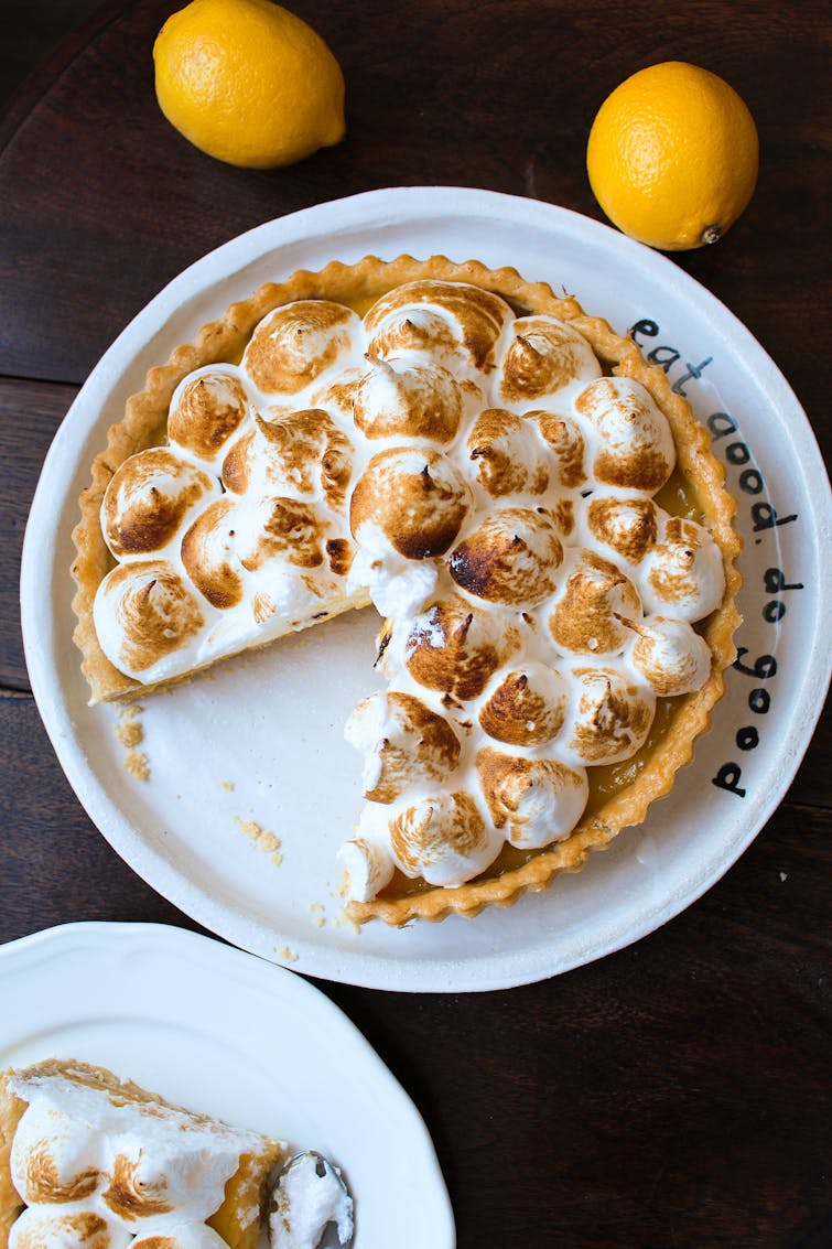 Lemon meringue pie served on a plate