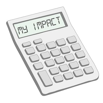 clipart grey calculator with "my impact" written on the display screen