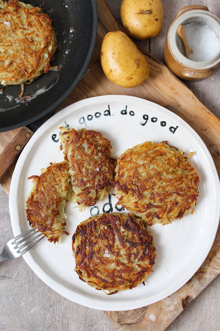 plate with 4 crispy potato rosti