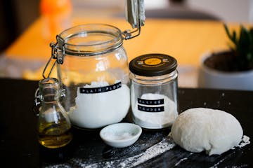 pizza dough ingredients in jars