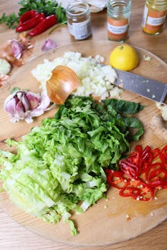 Chopped ingredients on chopping board