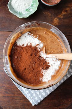 Chocolate with flour batter in a bowl