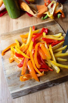 chopped bell peppers on a chopping board
