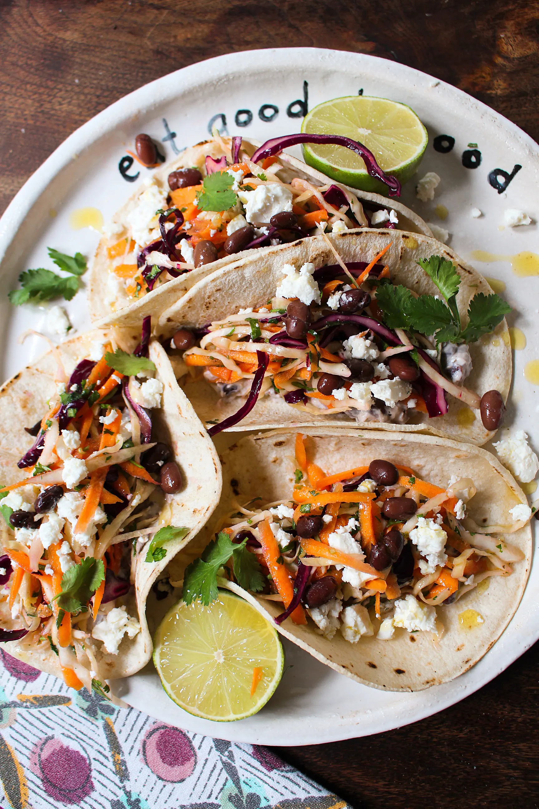 Cabbage Slaw Tacos with black beans & feta