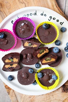 frozen blueberry and peanut butter cups, ready to eat