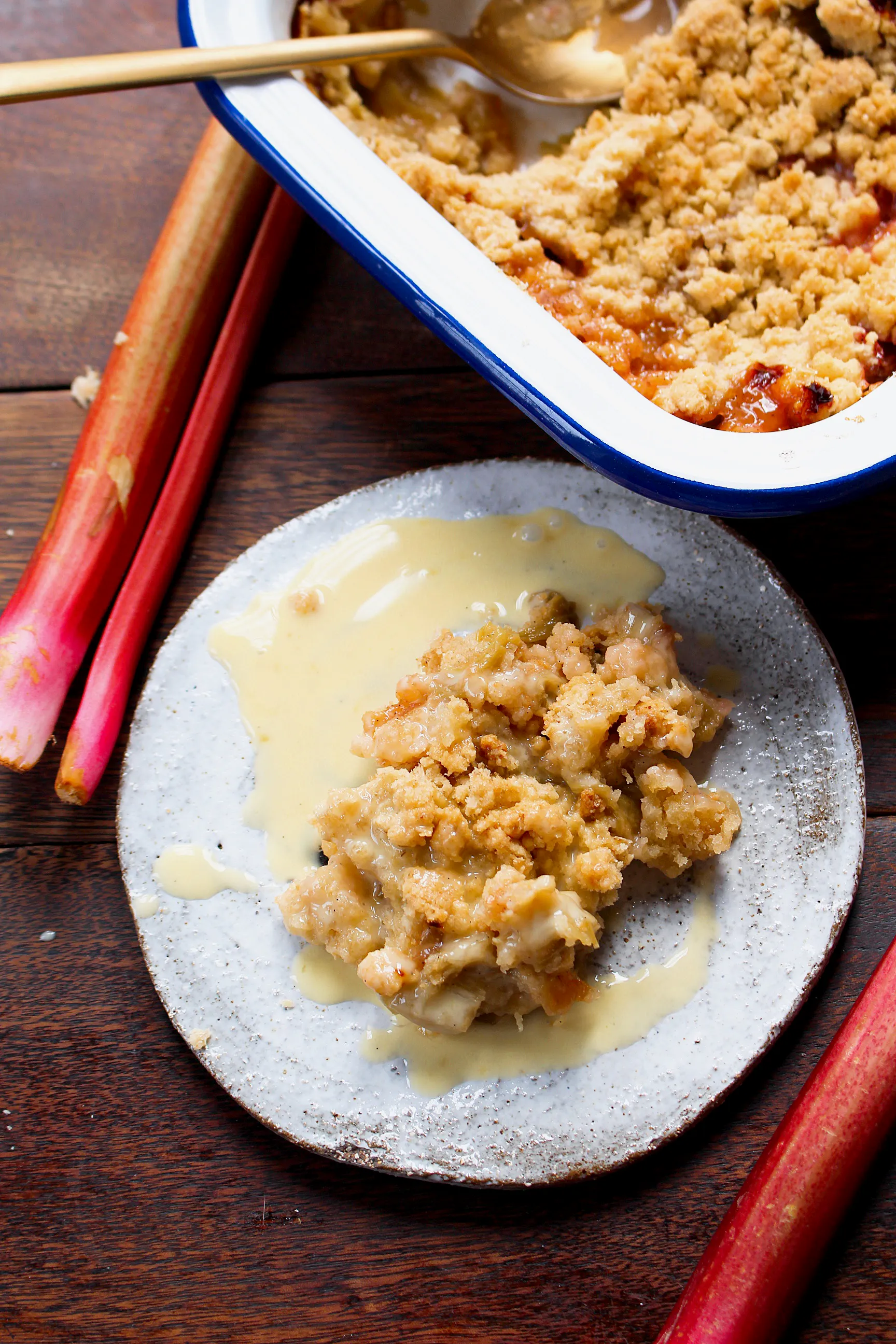 Rhubarb Crumble & White Chocolate Custard
