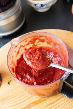 sticky pomegranate sauce in a blender